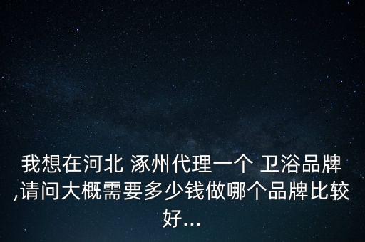 我想在河北 涿州代理一個 衛(wèi)浴品牌,請問大概需要多少錢做哪個品牌比較好...