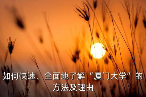 如何快速、全面地了解“廈門(mén)大學(xué)”的方法及理由